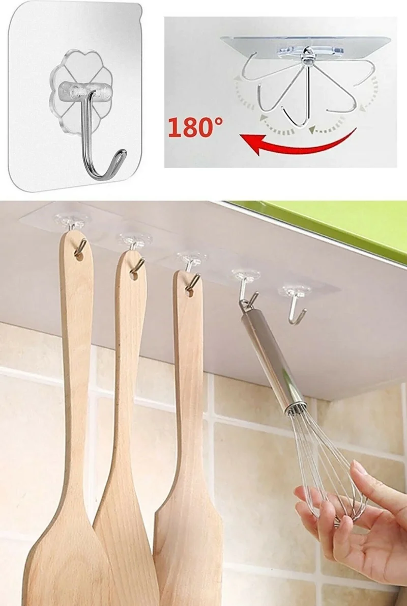 Safestore Super Strong Adhesive Waterproof Clear Hanger Set of 5 Reusable Hooks