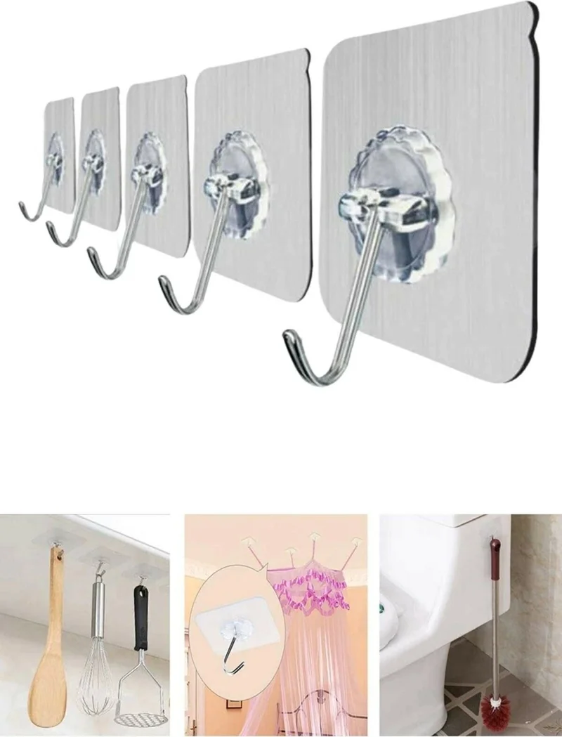 Safestore Super Strong Adhesive Waterproof Clear Hanger Set of 5 Reusable Hooks