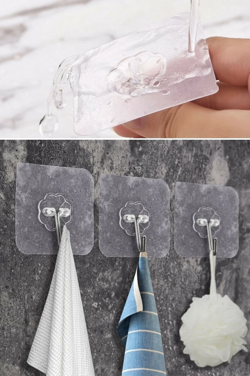 Safestore Super Strong Adhesive Waterproof Clear Hanger Set of 5 Reusable Hooks