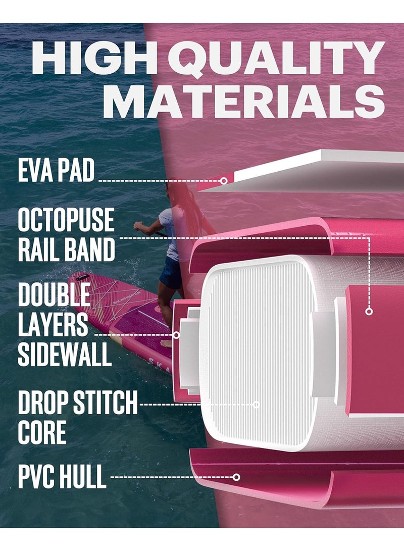 Skatinger Skatinger 11.6'-35"-6" Single Layer SUP Soft Standup Board Power Fin Paddle Board with Pump and Fins for Yoga, Fishing, Drifting, and Floating - Meteor Red  - Image 4