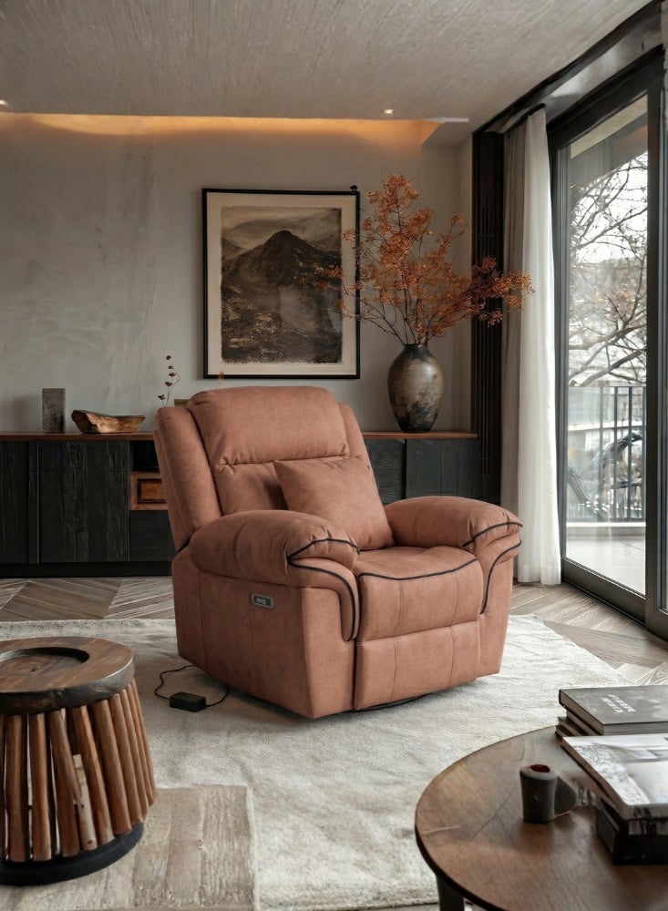 Karnak Georgina Electric Recliner Chair Velvet 360° Swivel Rocking Sofa with Cushions for Living Room & Bedroom (Mocha) - Image 1