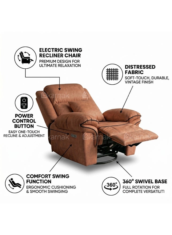Karnak Georgina Electric Recliner Chair Velvet 360° Swivel Rocking Sofa with Cushions for Living Room & Bedroom (Mocha) - Image 3