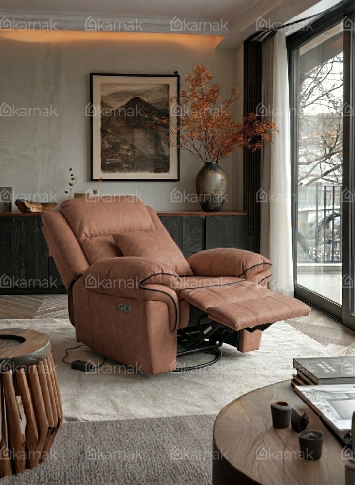 Karnak Georgina Electric Recliner Chair Velvet 360° Swivel Rocking Sofa with Cushions for Living Room & Bedroom (Mocha) - Image 4