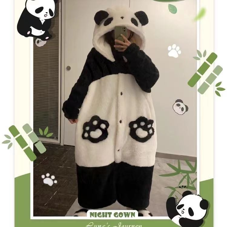 Autumn Winter Men And Women Ugly Fish Peco Donald Duck Thickened War Robe Flannel Home Clothes Nightgown Bathrobe Cosplay - Image 4