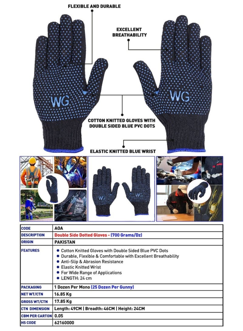 أرض العمل قفازات منقط باللون الأزرق، عبوة مكونة من 24 قطعة - Image 2