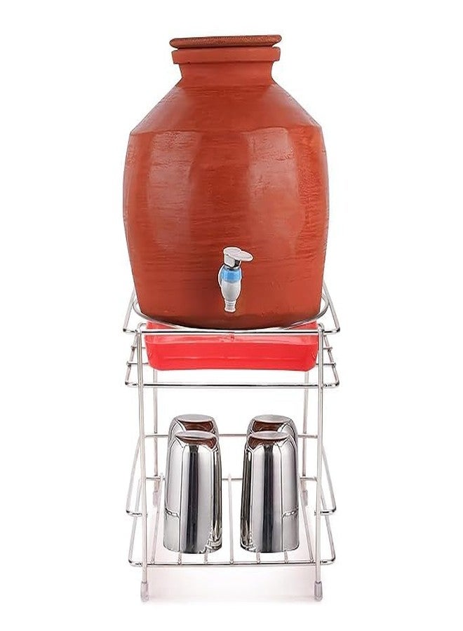 QUALIZA Stainless Steel Heavy Matka Stand with Tray Holder, Pot Stand With Round Surface Stand Water Dispenser Stand, Water Jar Holder, Matka Rack, Multipurpose Rack for Kitchen/Bathroom - Image 1