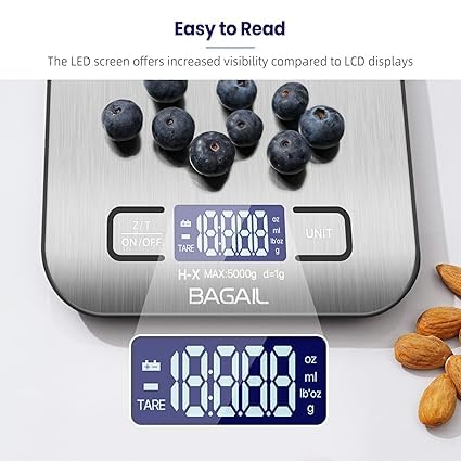 R1O BAGAIL Stainless Steel Digital Kitchen Weighing Scale Premium Food Weight Machine in Grams and Oz for Baking and Cooking11lb5kg with 01oz1g Precision Warranty 2 Year - Image 5