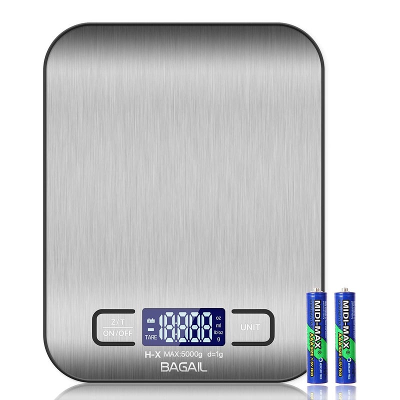 R1O BAGAIL Stainless Steel Digital Kitchen Weighing Scale Premium Food Weight Machine in Grams and Oz for Baking and Cooking11lb5kg with 01oz1g Precision Warranty 2 Year - Image 1