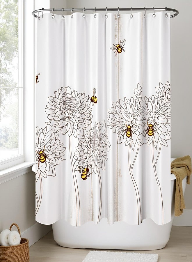 FuShvre Bee Shower Curtain Bumble Bee Floral Bathroom Decor for Farmhouse Honey Bee Bath Curtain Set Waterproof Fabric Hooks Included 72" x 72" - Image 4