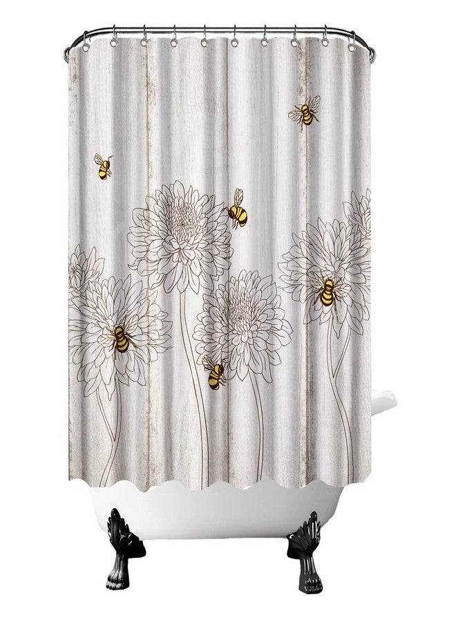FuShvre Bee Shower Curtain Bumble Bee Floral Bathroom Decor for Farmhouse Honey Bee Bath Curtain Set Waterproof Fabric Hooks Included 72" x 72" - Image 1