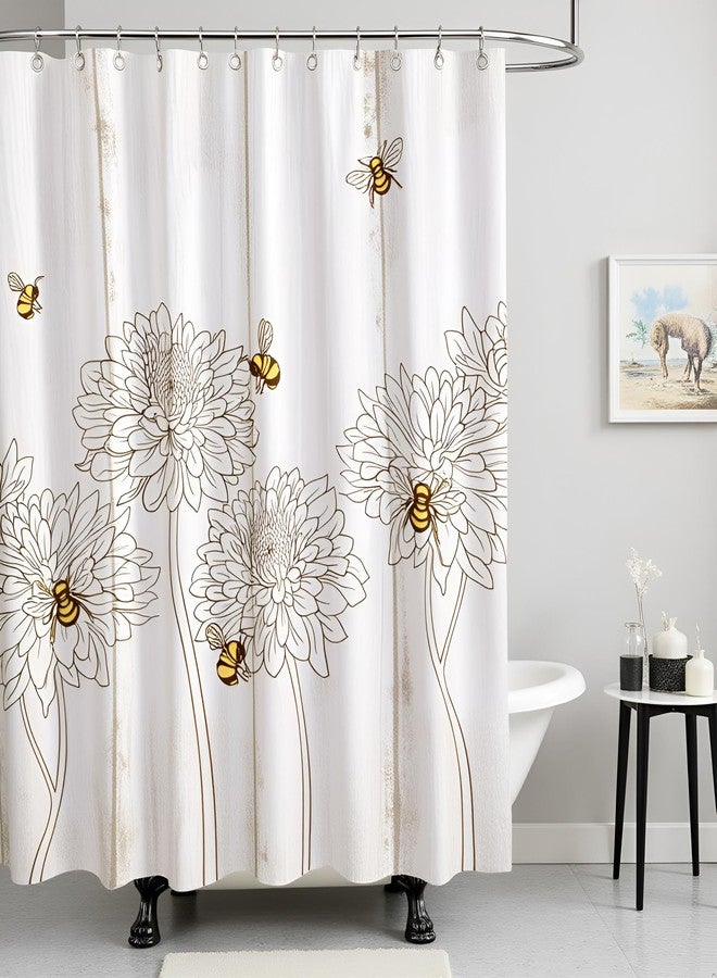 FuShvre Bee Shower Curtain Bumble Bee Floral Bathroom Decor for Farmhouse Honey Bee Bath Curtain Set Waterproof Fabric Hooks Included 72" x 72" - Image 2