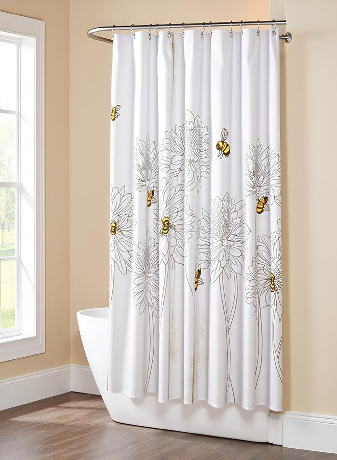 FuShvre Bee Shower Curtain Bumble Bee Floral Bathroom Decor for Farmhouse Honey Bee Bath Curtain Set Waterproof Fabric Hooks Included 72" x 72" - Image 3