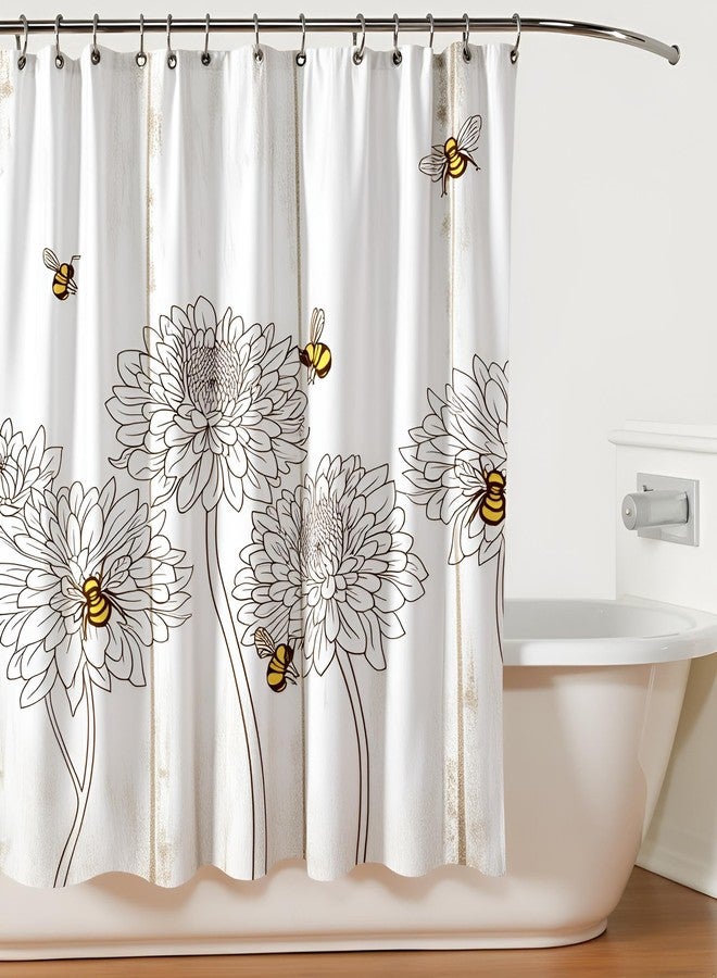 FuShvre Bee Shower Curtain Bumble Bee Floral Bathroom Decor for Farmhouse Honey Bee Bath Curtain Set Waterproof Fabric Hooks Included 72" x 72" - Image 5