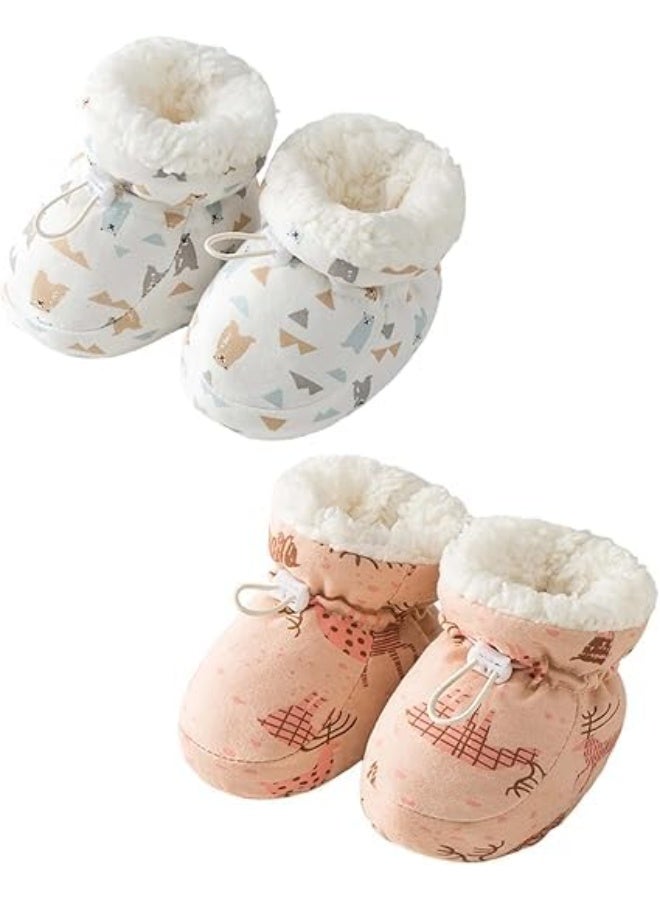 SYOSI Warm Fur Baby Boots Anti-Slip Winter Shoes with Fleece Lining and Adjustable Drawstring Soft Sole Infant Booties for Cold Weather Outdoor Walking Toddler Photoshoots, 2 pack, 12cm, 12 Months - Image 1