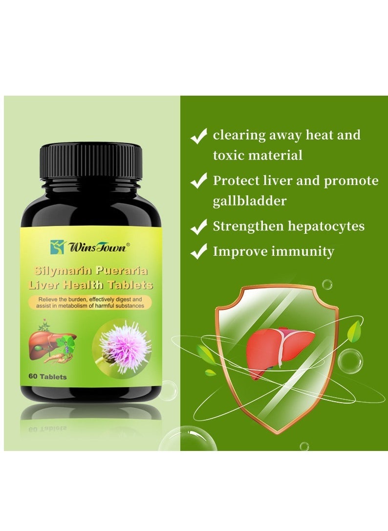 Wins Town Siymarin Pueraria Liver Health Tablets, Metabolism Booster Milk Thistle Herbal Supplements, Natural Ingredients Liver Cleanse Detox Pills For Effective Digestion And Stress Relief 60 Tablets  - Image 4