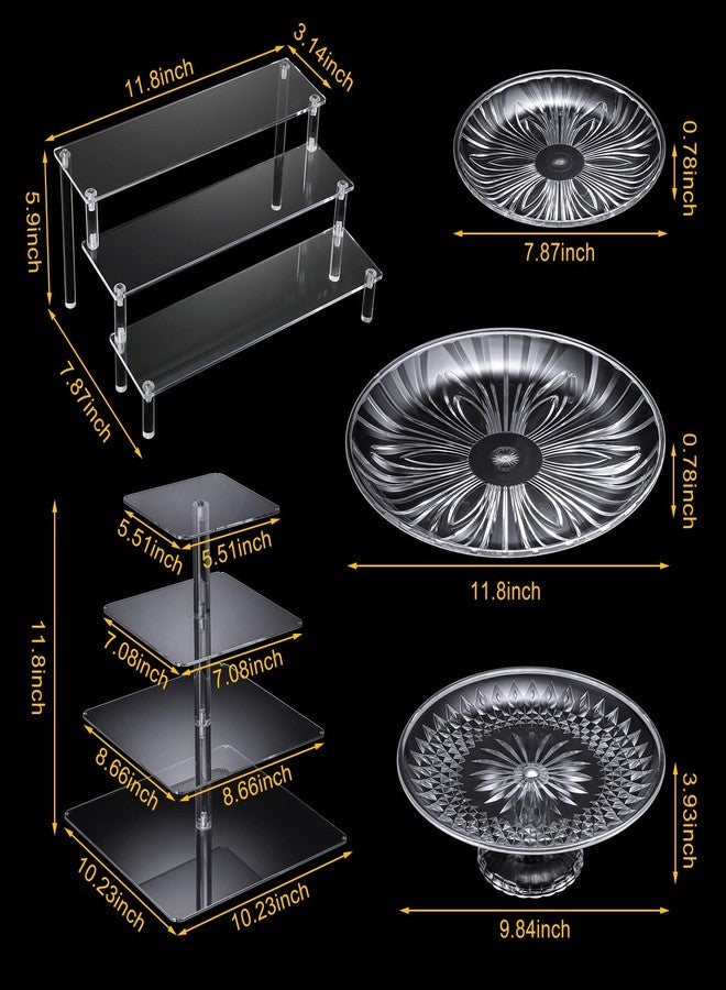 RimCereal 6 Pcs Acrylic Cake Stands 4 Tier Acrylic Display Risers 3 Tier Cookie Tiered Tray Stand Cupcake Holder with 3 Clear Plastic Trays for Wedding Baby Shower Tea Party Decoration and Organizer - Image 2