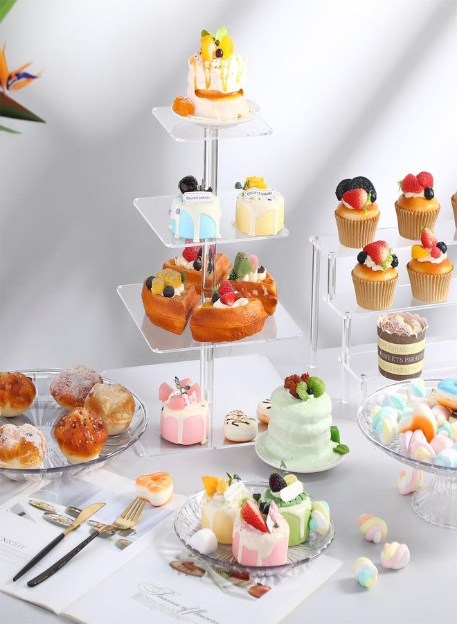 RimCereal 6 Pcs Acrylic Cake Stands 4 Tier Acrylic Display Risers 3 Tier Cookie Tiered Tray Stand Cupcake Holder with 3 Clear Plastic Trays for Wedding Baby Shower Tea Party Decoration and Organizer - Image 3