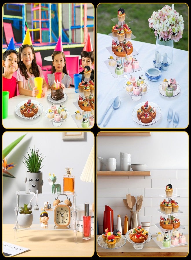 RimCereal 6 Pcs Acrylic Cake Stands 4 Tier Acrylic Display Risers 3 Tier Cookie Tiered Tray Stand Cupcake Holder with 3 Clear Plastic Trays for Wedding Baby Shower Tea Party Decoration and Organizer - Image 4