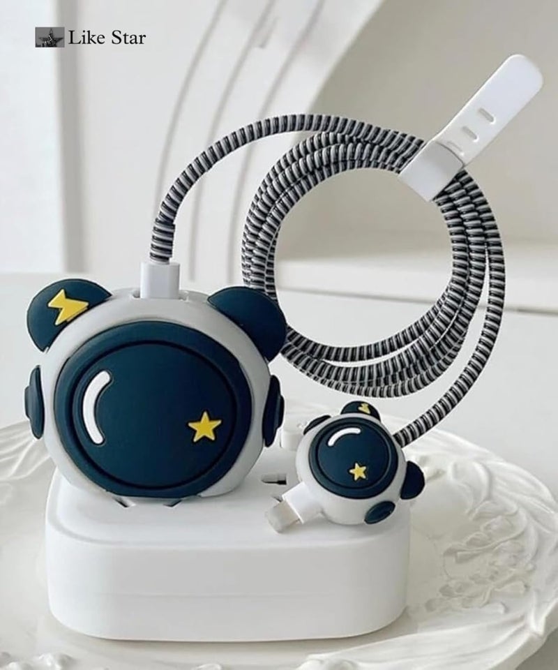 Like Star غطاء حماية كابل الشاحن 4 في 1، متوافق مع شاحن آيفون فقط 18 واط و 20 واط، واقي كابل حلزوني لكابل الشحن، واقي شاحن بتصميم كرتوني ثلاثي الأبعاد - Image 2