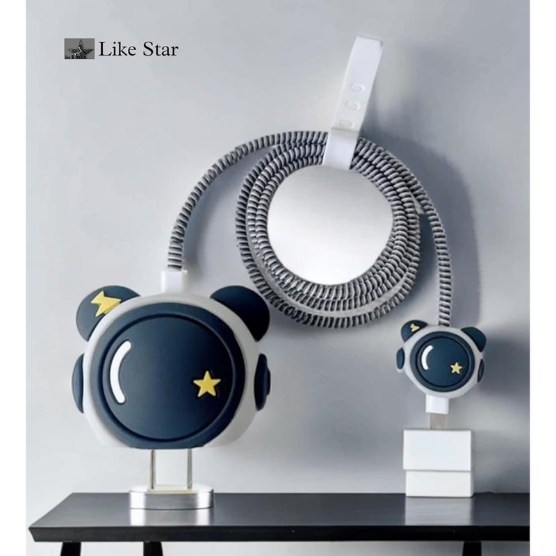 Like Star غطاء حماية كابل الشاحن 4 في 1، متوافق مع شاحن آيفون فقط 18 واط و 20 واط، واقي كابل حلزوني لكابل الشحن، واقي شاحن بتصميم كرتوني ثلاثي الأبعاد - Image 3