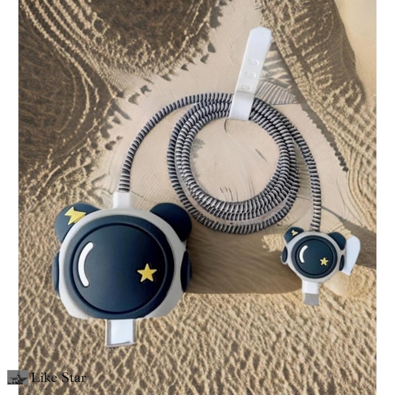 Like Star غطاء حماية كابل الشاحن 4 في 1، متوافق مع شاحن آيفون فقط 18 واط و 20 واط، واقي كابل حلزوني لكابل الشحن، واقي شاحن بتصميم كرتوني ثلاثي الأبعاد - Image 4
