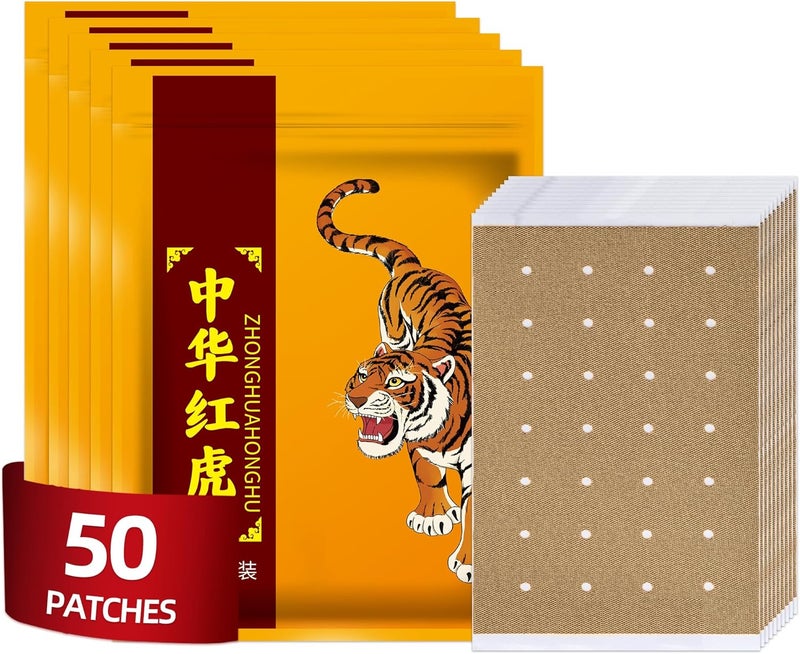 50pcs Chinese Tiger Patches, Tiger Plaster, Capsaicin Patches for Knee, Back, Neck, Muscle, Shoulders, Body Herbal Plaster
