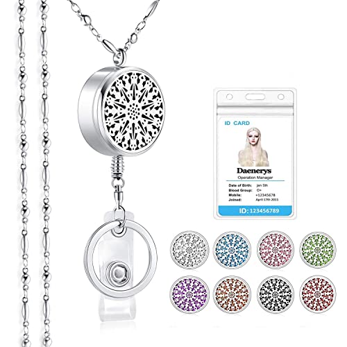 SAM & LORI Badge Lanyards for Women Teacher Keys Retractable Lanyard for Id Badges Retractable Reel Cute Employee Teacher Appreciation Gifts Beaded Lanyard Silver Necklace Pretty Nurse Graduation - Image 1