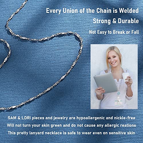 SAM & LORI Badge Lanyards for Women Teacher Keys Retractable Lanyard for Id Badges Retractable Reel Cute Employee Teacher Appreciation Gifts Beaded Lanyard Silver Necklace Pretty Nurse Graduation - Image 5