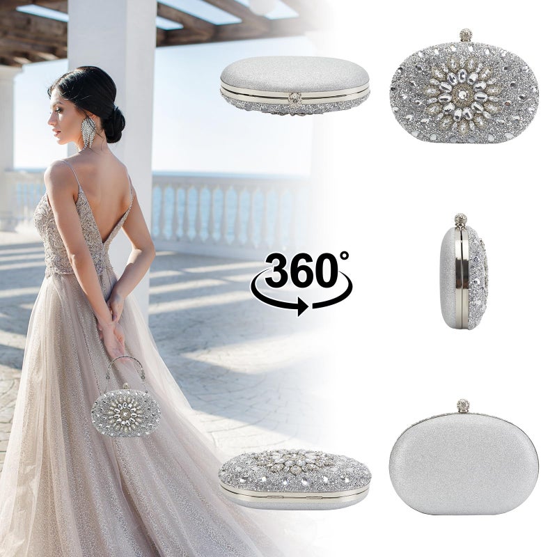 Suhatjia Rhinestone Clutch Purses for Women, Party Pearl Purses for Evening Weddings, Silver Evening Clutch - Image 4