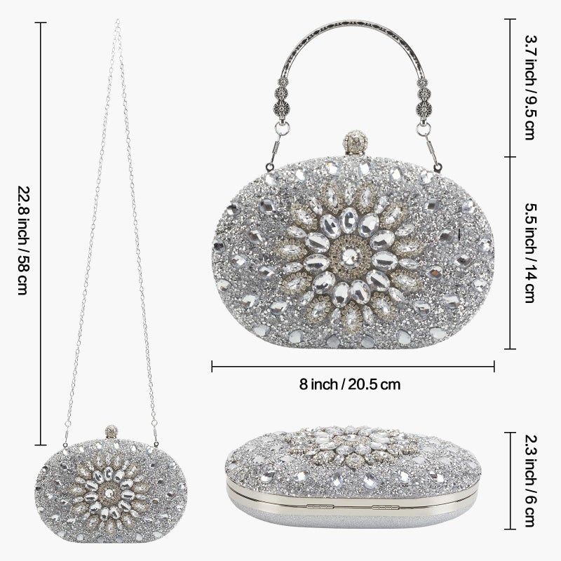 Suhatjia Rhinestone Clutch Purses for Women, Party Pearl Purses for Evening Weddings, Silver Evening Clutch - Image 5