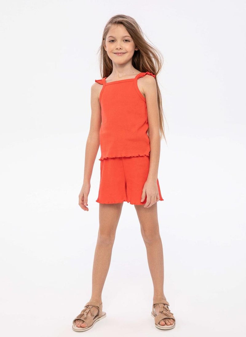 MINOTI Kids Girls' Summer Lightweight Set With Ribbed Top and Shorts  - Image 1