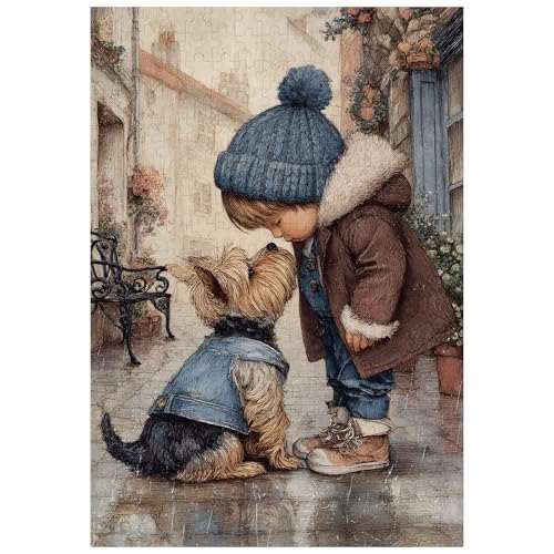 Ulord Great Jigsaw Puzzles for Adults 300 Pieces Little Boy Kissing Puppy Puzzles for Adults Toys Gift Family Decoration Kids Puzzle - Image 1