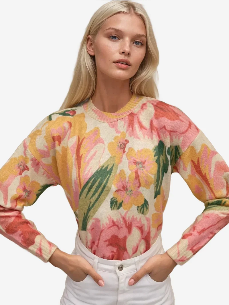 HICCUP Jacquard Knit Crew Neck Sweater