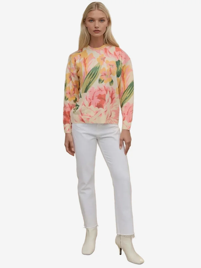 HICCUP Jacquard Knit Crew Neck Sweater