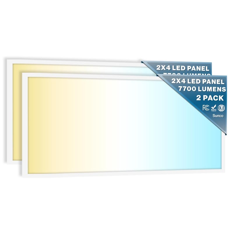 Sunco Lighting Sunco 2x4 LED Flat Panel Light Drop Ceiling Office Fixture, 7700 LM, Selectable Features, 40W/50W/60W, 4000K/5000K/6000K, Dimmable (0-10V), Dustproof ETL 2 Pack - Image 1