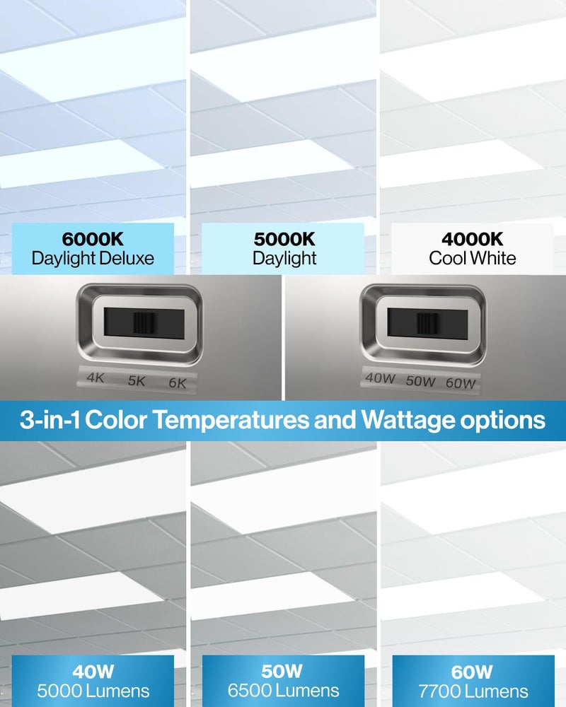 Sunco Lighting Sunco 2x4 LED Flat Panel Light Drop Ceiling Office Fixture, 7700 LM, Selectable Features, 40W/50W/60W, 4000K/5000K/6000K, Dimmable (0-10V), Dustproof ETL 2 Pack - Image 2