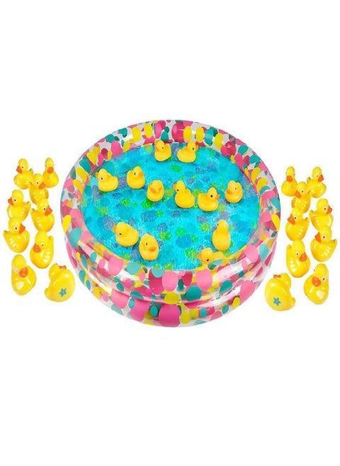 Duck Pond Matching Game Includes 20 Ducks with Numbers and Shapes and 3' x 6" Inflatable Pool, Memory Game, Water Outdoor Game for Children, Preschoolers, Birthday Party, Carnival