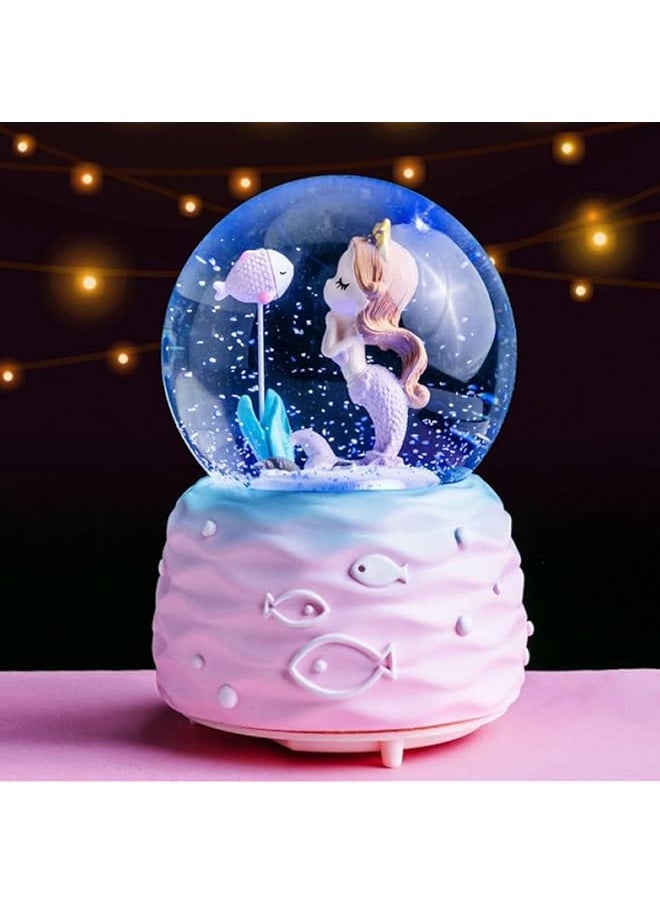 erorex Mermaid Princess Snow Globes Luminous Snowglobes With Musical Colorful Led Lights Creative Mini Crystal Ball Tabletop Decoration Cartoon Mermaid Snow Globes Nightlight For Women Kid Girl Pink  - Image 1