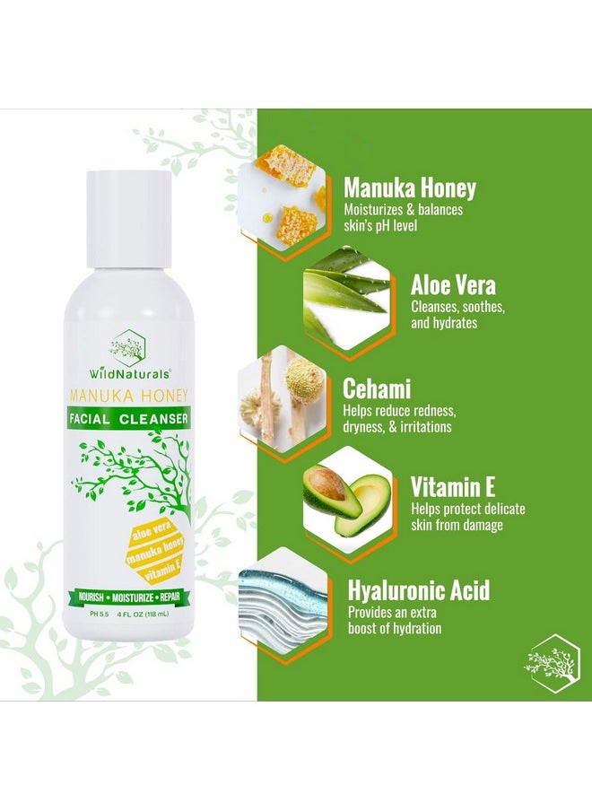 Wild Naturals - Gentle Manuka Honey Face Wash - Eczema Facial Cleanser With Aloe Vera Extract, Hydrating & Soothing For Dry, Sensitive Skin - Repairs & Nourishes Irritated & Damaged Skin - Image 1