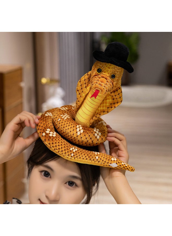null - Simulation Gentleman Snake Boy Doll Gift Ornaments Plush Toy Snake Activity Gift Toy Python-Specifications:20cm High Full Length 70cm 0.2kg-Color:red Hat - Image 1