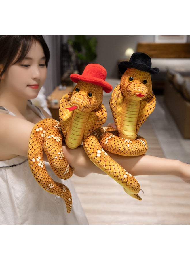 null - Simulation Gentleman Snake Boy Doll Gift Ornaments Plush Toy Snake Activity Gift Toy Python-Specifications:20cm High Full Length 70cm 0.2kg-Color:red Hat - Image 1