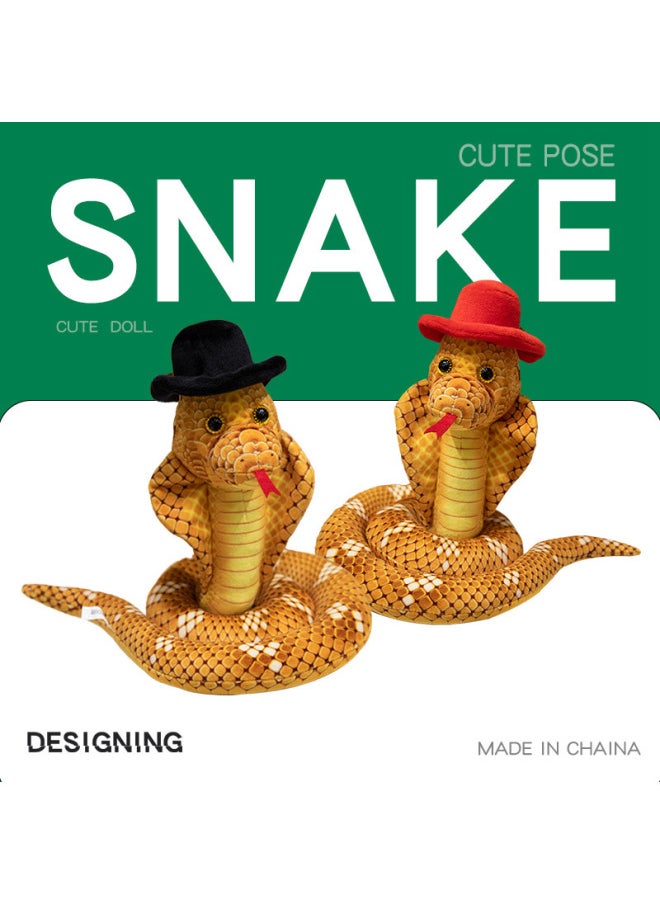 null - Simulation Gentleman Snake Boy Doll Gift Ornaments Plush Toy Snake Activity Gift Toy Python-Specifications:20cm High Full Length 70cm 0.2kg-Color:red Hat - Image 1