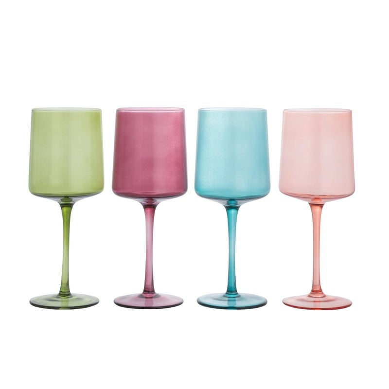Creative Co-Op Hand Blown Stemmed Wine Glasses, 14 Ounces, 4 Assorted Colors Glassware, Multi - Image 5
