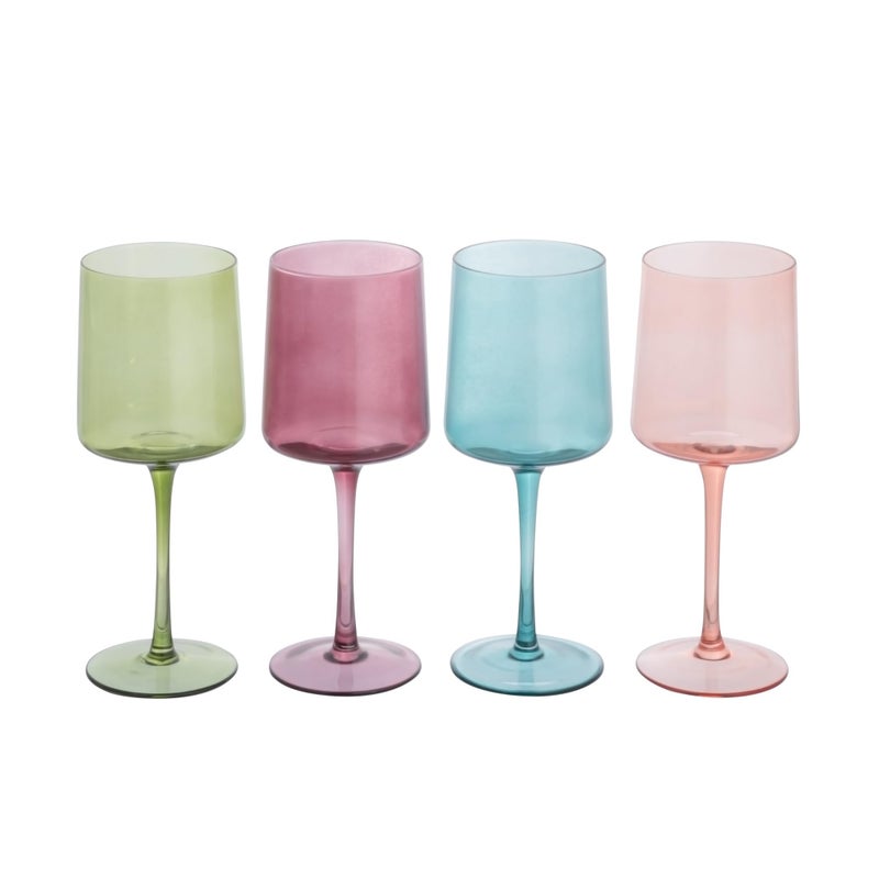Creative Co-Op Hand Blown Stemmed Wine Glasses, 14 Ounces, 4 Assorted Colors Glassware, Multi - Image 1