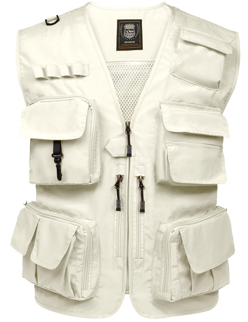 PEHMEA Men's Fishing Vest Utility Detachable Summer Vests with Pockets for Safari Travel Outdoor Work Photo Cargo Fly(Beige-XL) - Image 1