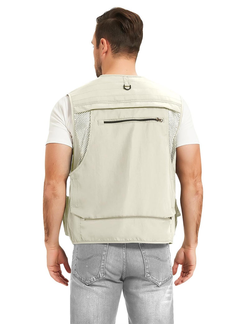 PEHMEA Men's Fishing Vest Utility Detachable Summer Vests with Pockets for Safari Travel Outdoor Work Photo Cargo Fly(Beige-XL) - Image 5