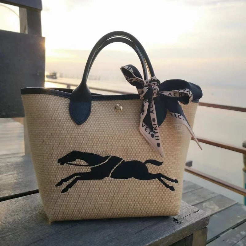 Longxiang Large Straw Woven Bag Shoulder Bag Crossbody Bag Hand Bag Small Size Small Bag Color-Matching Bag Longxiang Horse Woven Bag - Image 2