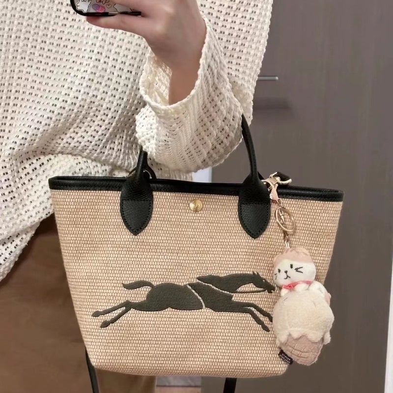 Longxiang Large Straw Woven Bag Shoulder Bag Crossbody Bag Hand Bag Small Size Small Bag Color-Matching Bag Longxiang Horse Woven Bag - Image 4