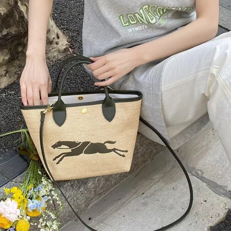 Longxiang Large Straw Woven Bag Shoulder Bag Crossbody Bag Hand Bag Small Size Small Bag Color-Matching Bag Longxiang Horse Woven Bag - Image 3