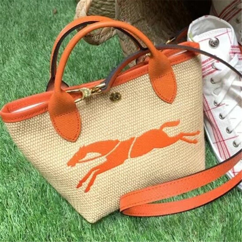 Longxiang Large Straw Woven Bag Shoulder Bag Crossbody Bag Hand Bag Small Size Small Bag Color-Matching Bag Longxiang Horse Woven Bag - Image 1